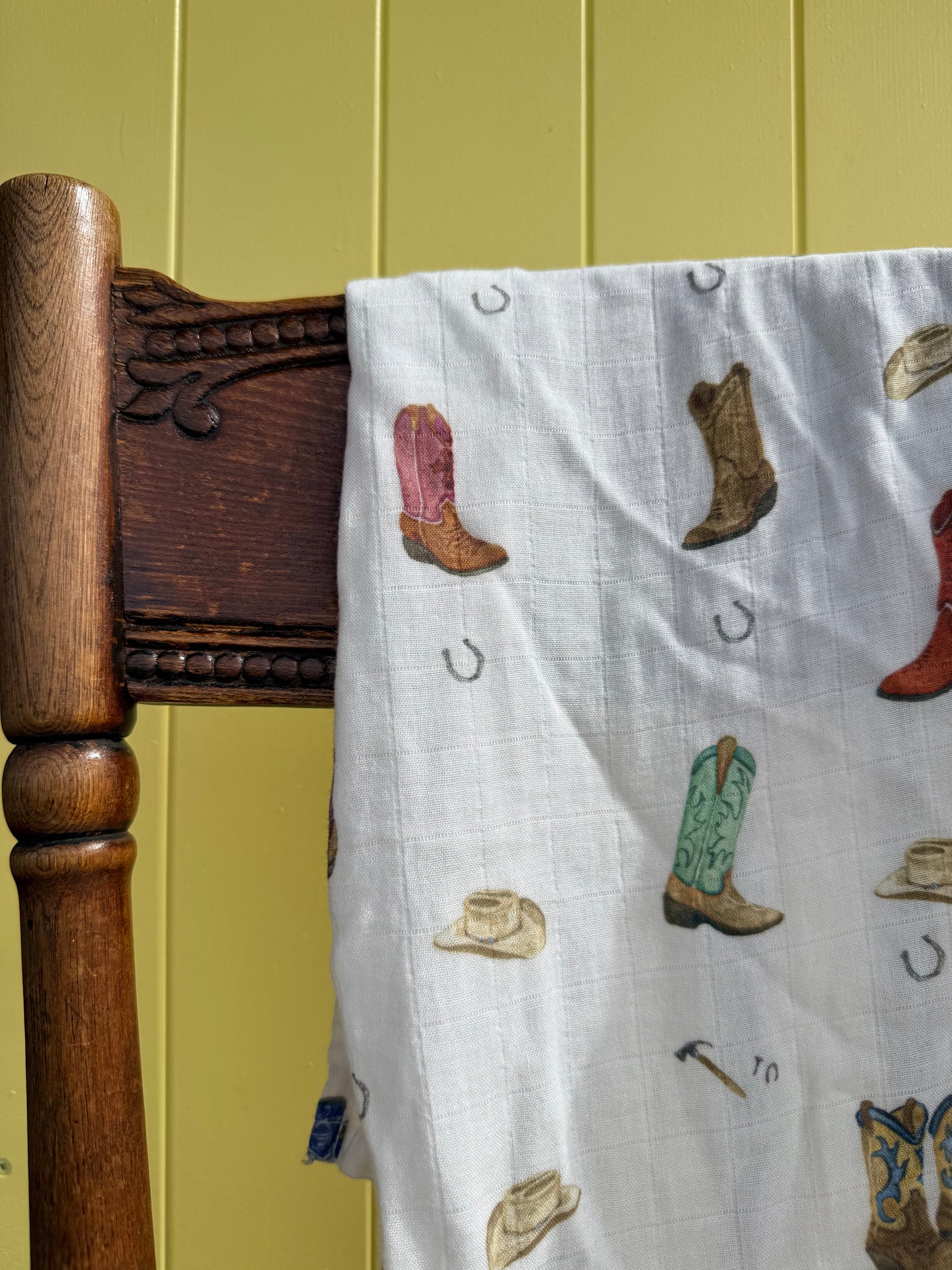 Cotton Muslin Swaddle- Cowboy Boots