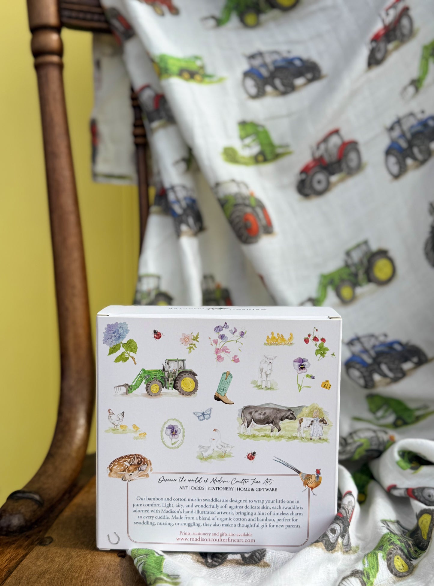 Cotton Muslin Swaddle- Tractors