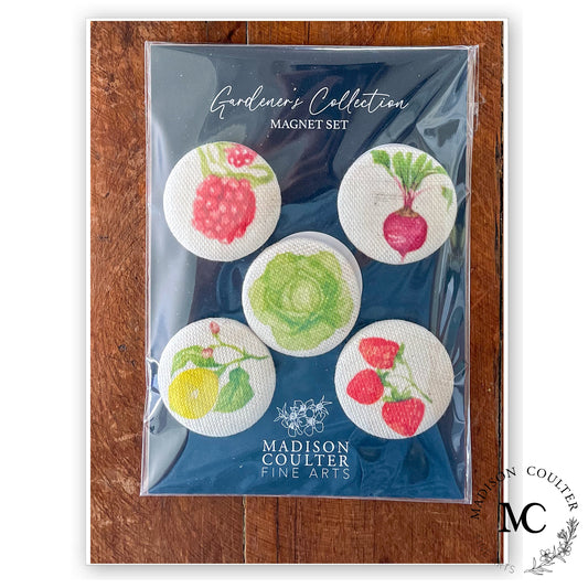 Gardener's Collection Vegetable Fabric Button Magnet Set