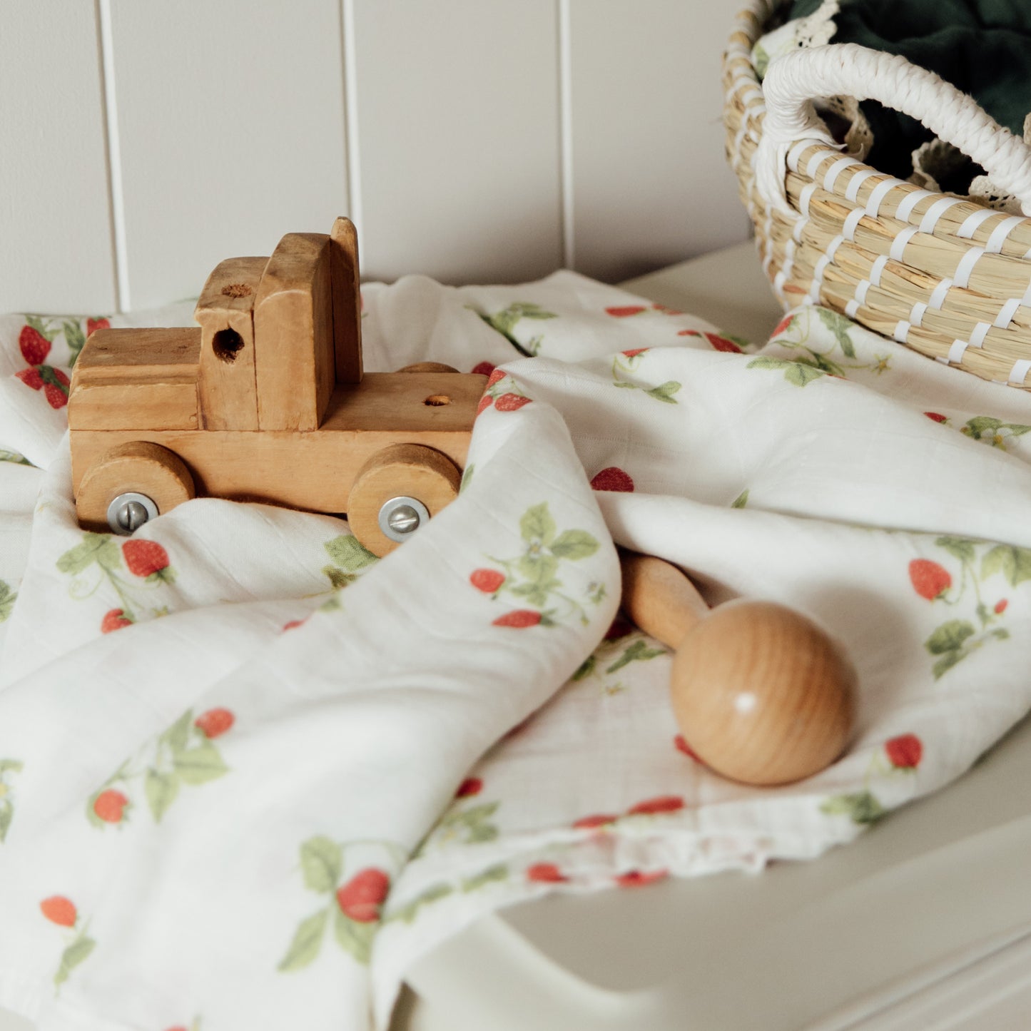 Cotton Muslin Swaddle- Strawberry