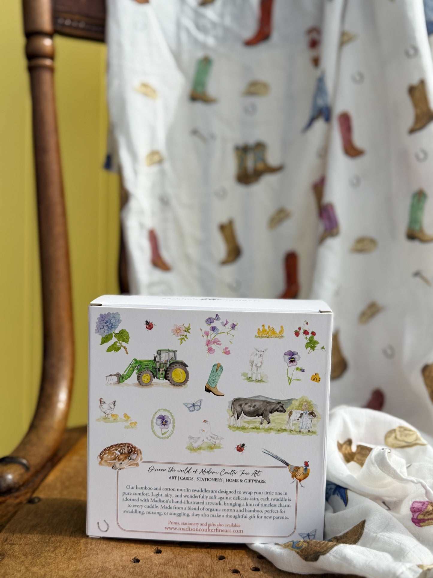 Cotton Muslin Swaddle- Cowboy Boots