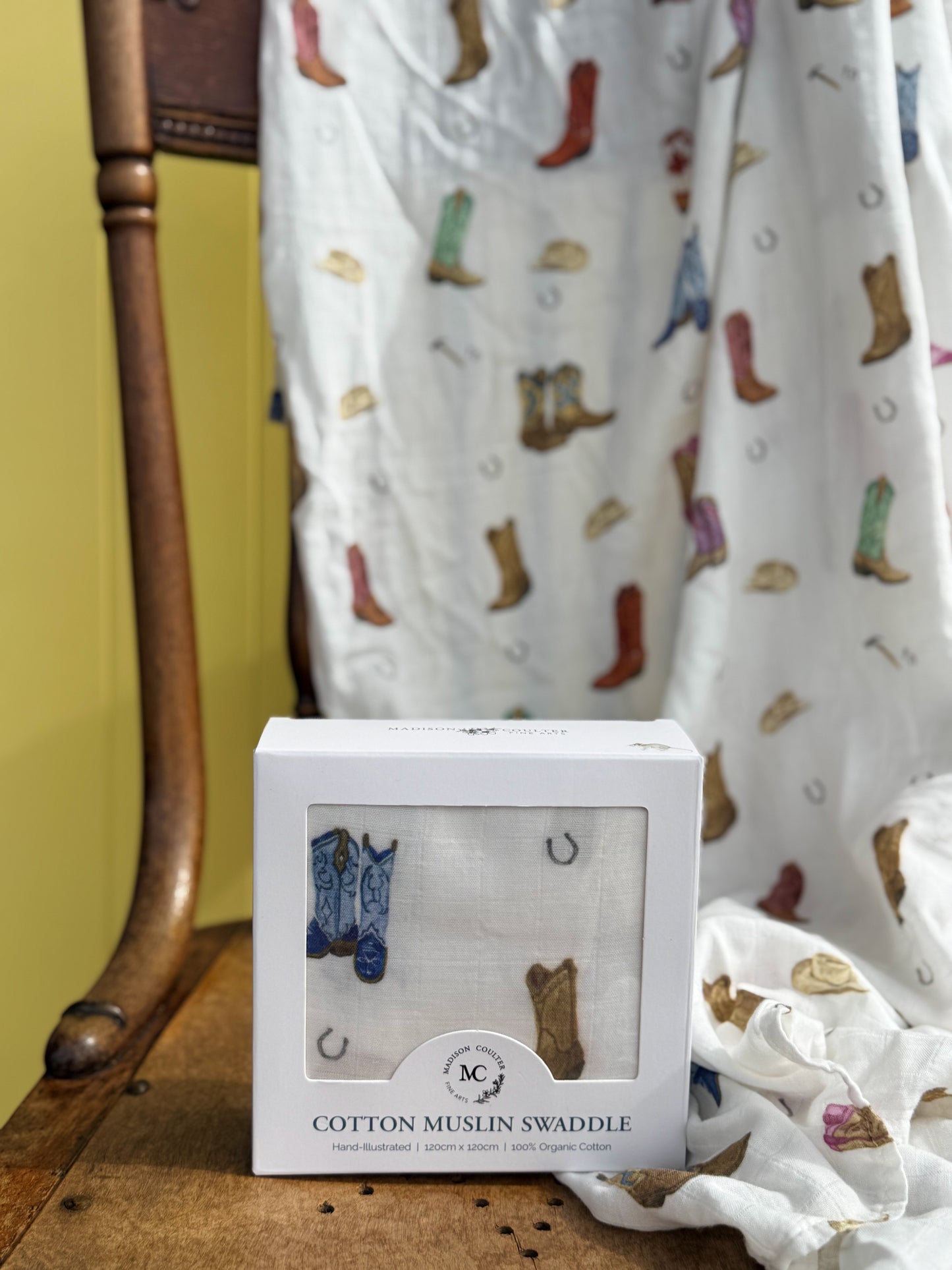 Cotton Muslin Swaddle- Cowboy Boots