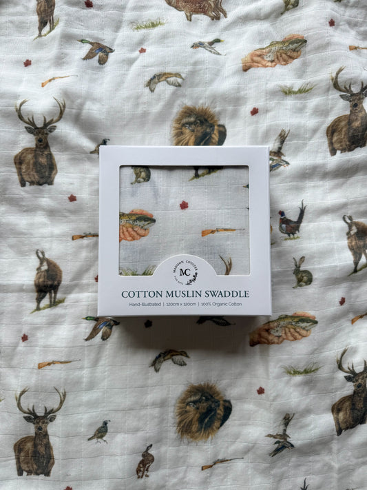 Cotton Muslin Swaddle- Hunting