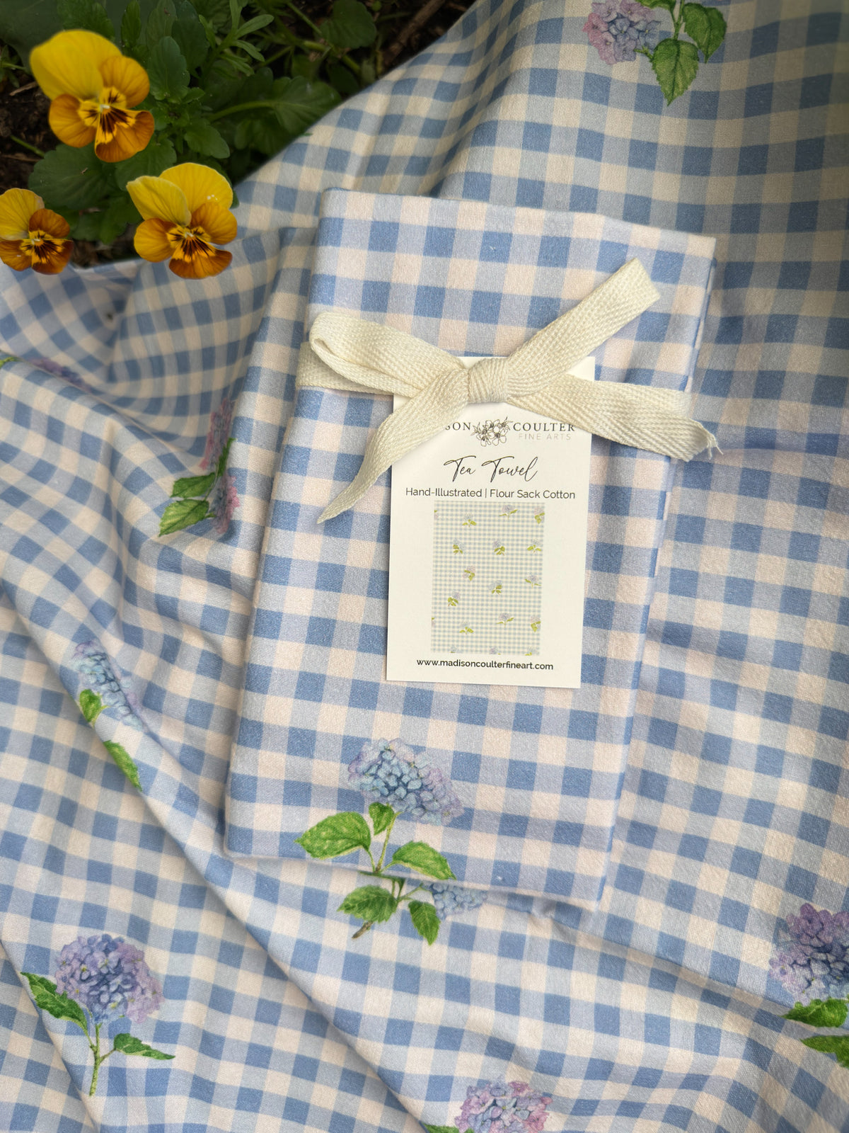Hydrangea Gingham Collection-Flour Sack Cotton Tea Towel