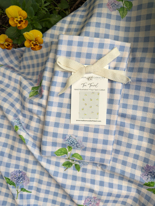 Hydrangea Gingham Collection-Flour Sack Cotton Tea Towel