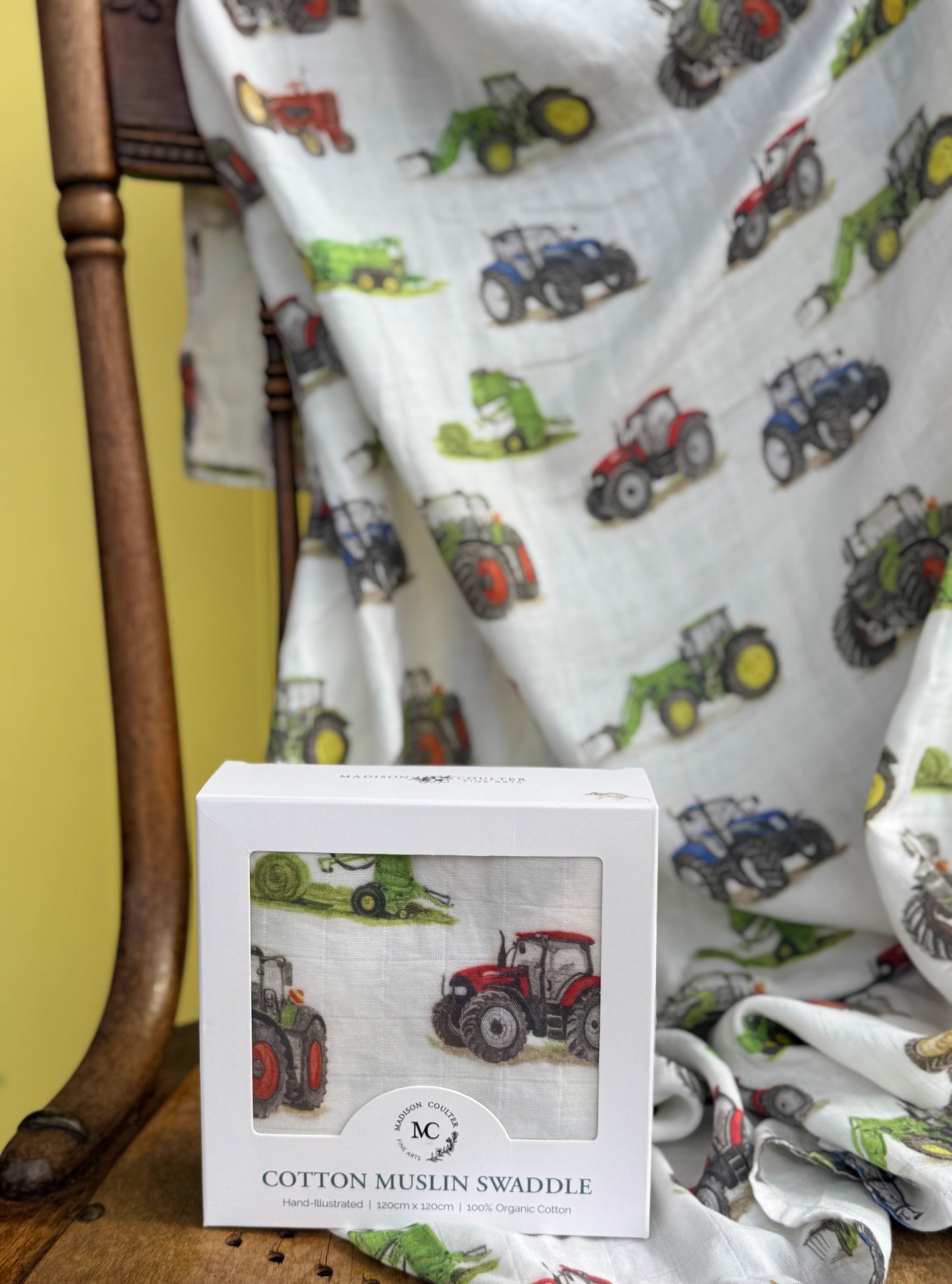 Cotton Muslin Swaddle- Tractors