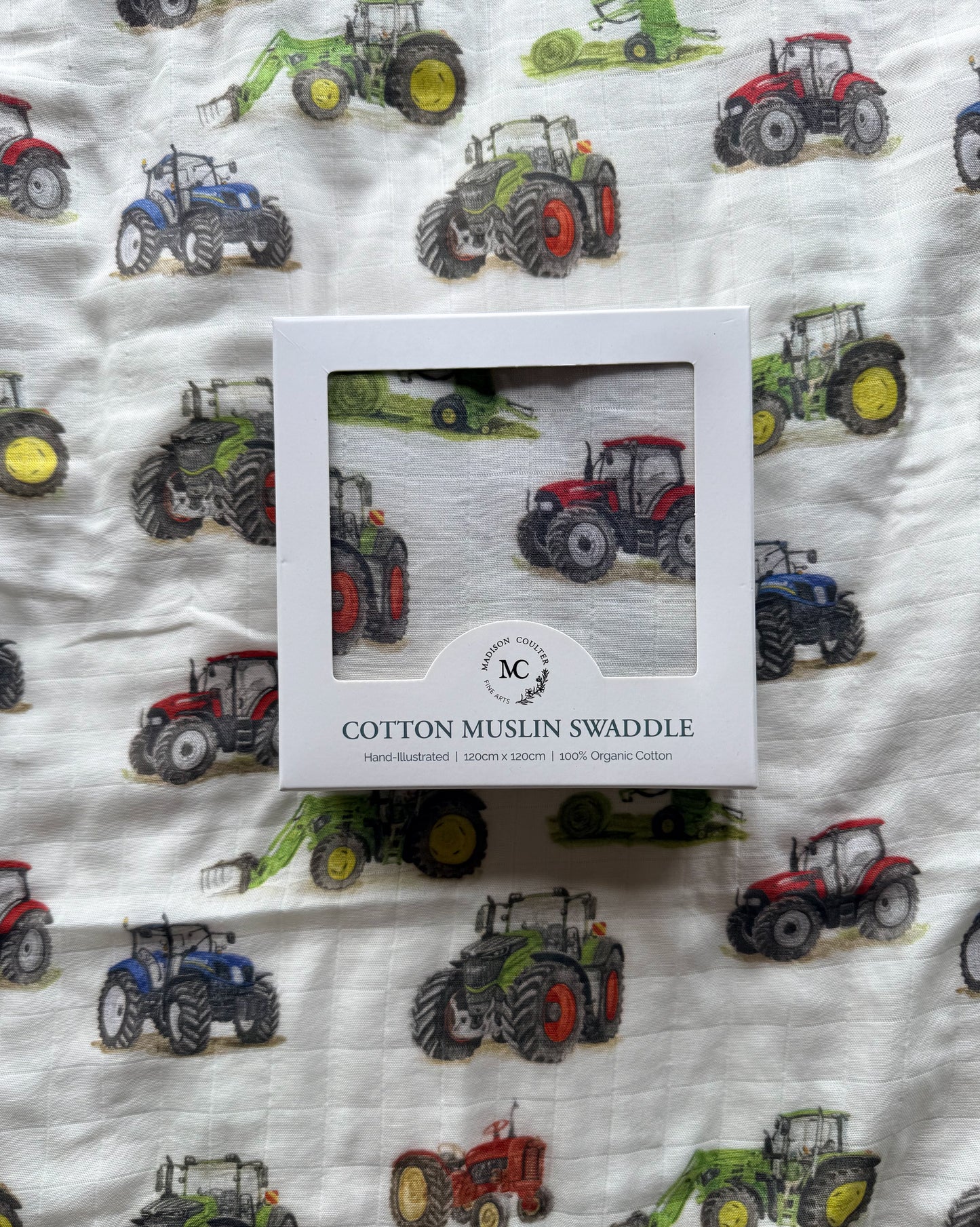 Cotton Muslin Swaddle- Tractors
