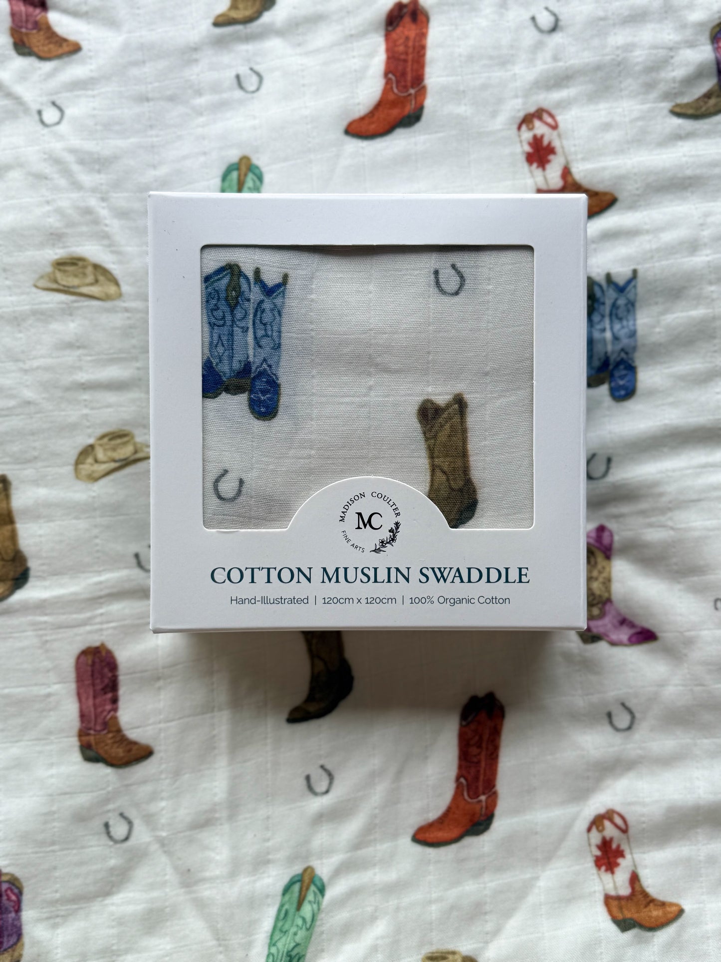 Cotton Muslin Swaddle- Cowboy Boots