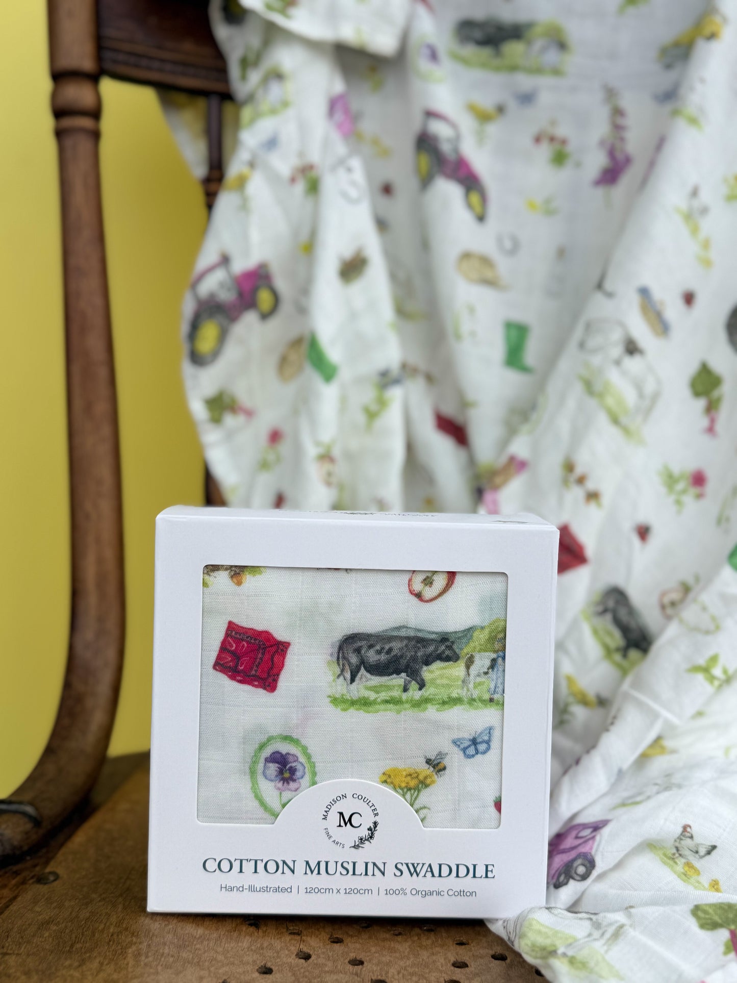 Cotton Muslin Swaddle- Farm Girl