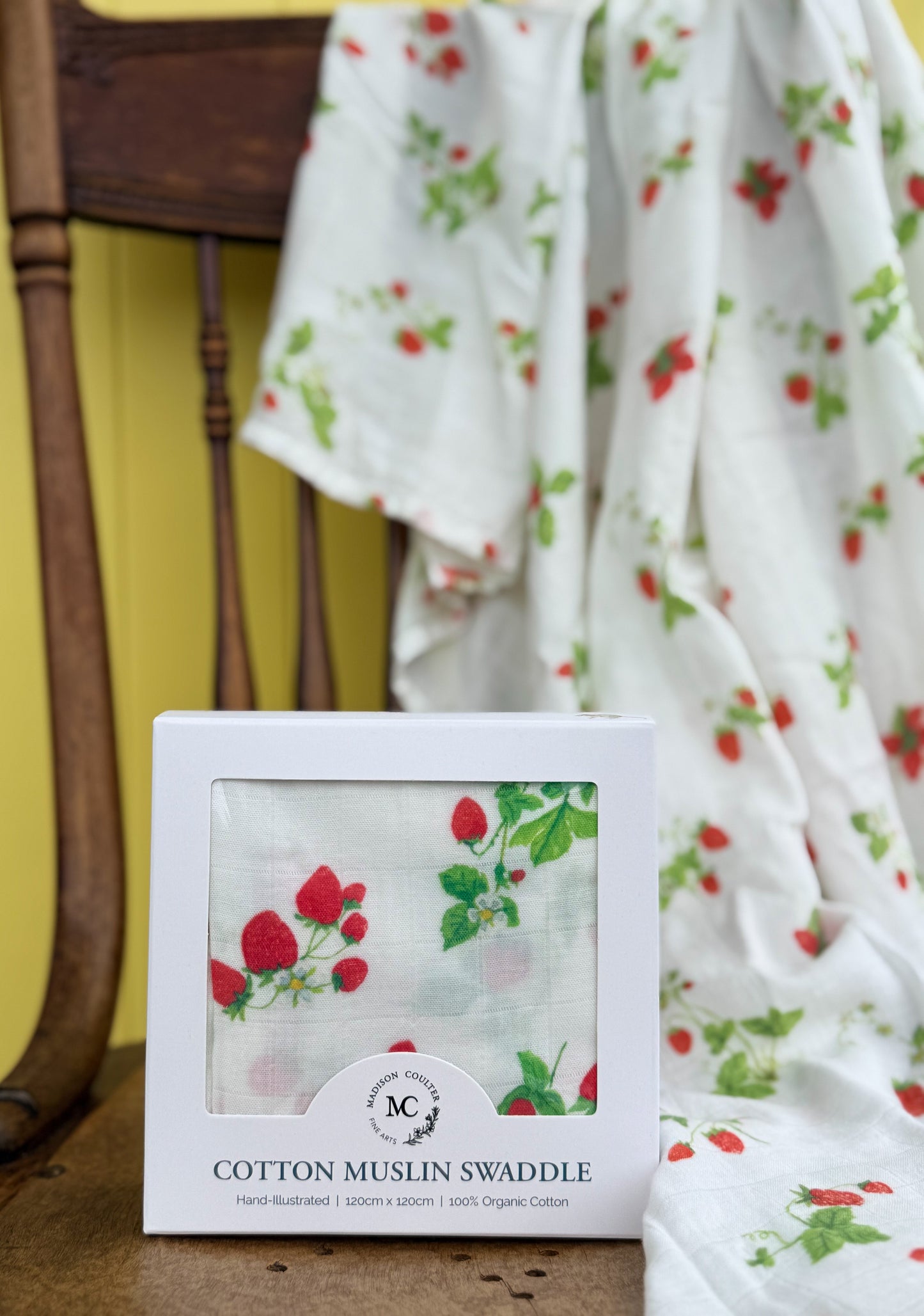 Cotton Muslin Swaddle- Strawberry