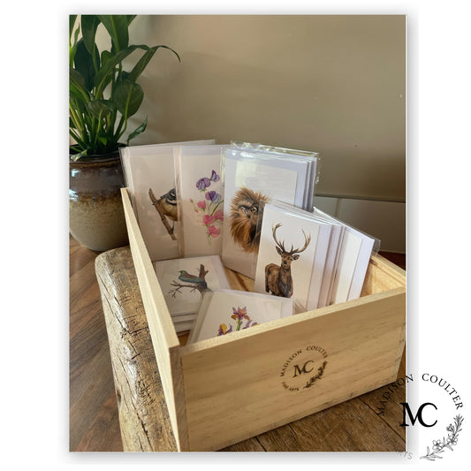 Wooden Storage Box with Assorted Greeting Cards