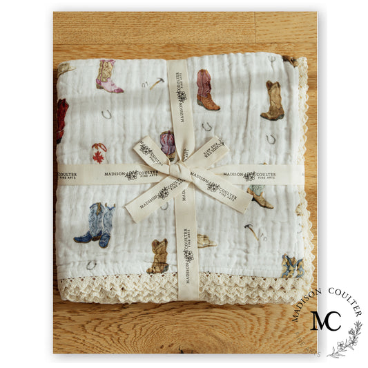 Cotton Muslin Quilt- Cowboy Boots