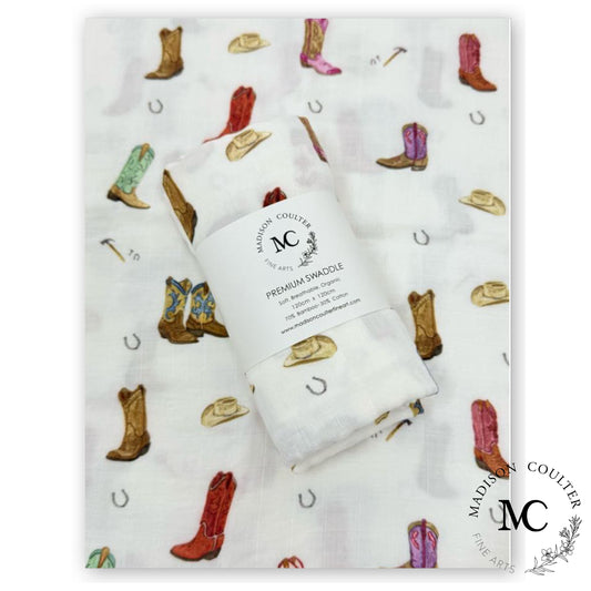 Cotton Muslin Swaddle- Cowboy Boots