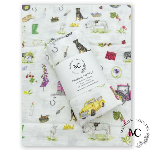 Cotton Muslin Swaddle- Farm Girl