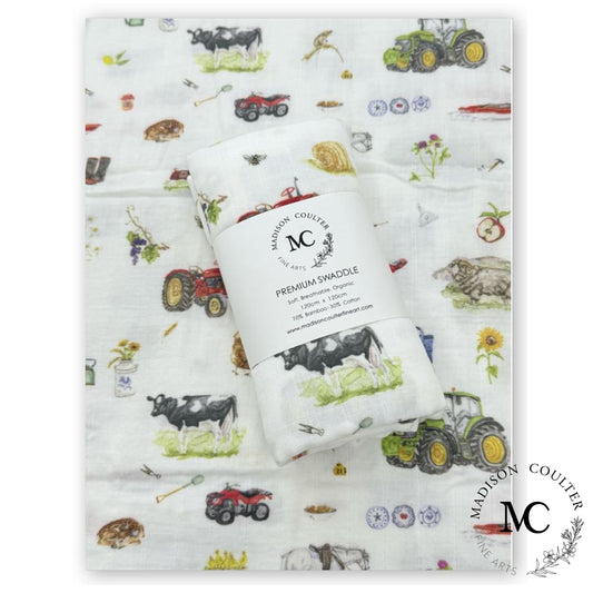 Cotton Muslin Swaddle- Farm Life